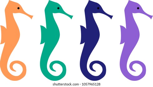 Vector flat seahorses set