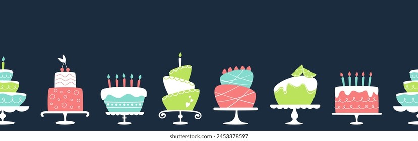 Vector flat seamless border with cakes