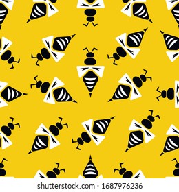 Vector Flat Seamless Pattern Background with Wasps