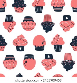 Vector flat seamless pattern with cupcakes