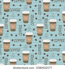 Vector flat seamless pattern - doodle take away coffee cup