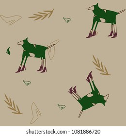 Vector flat seamless pattern with green dogs with shoes 