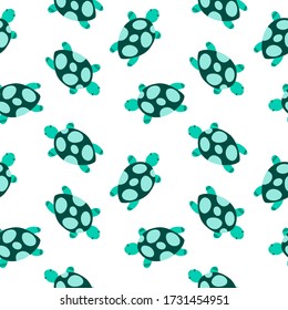 Vector flat seamless pattern illustration graphic colorful silhouette of turtle isolated on white background. Design for wrapping wallpaper, textile, texture. World turtle day