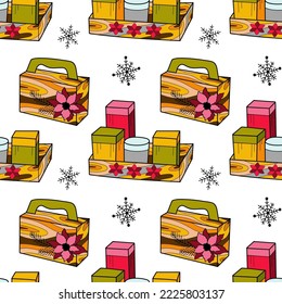 vector flat seamless pattern New Year s, Christmas gifts