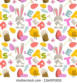 Vector flat seamless pattern on Easter theme. Used for textiles, websites, wrapping paper.