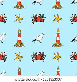 vector flat seamless pattern on the theme of sea cruise