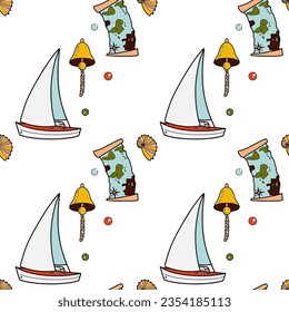 vector flat seamless pattern on the theme of sea cruise