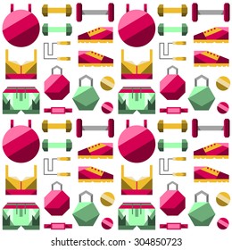 vector flat seamless pattern style fitness sport items essentials objects colorful body flex icons professional tools