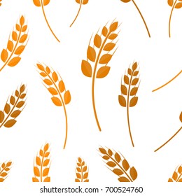 Vector flat seamless pattern of wheat on the white background. Concept of bakery, organic food and harvest.