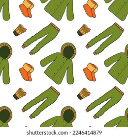 vector flat seamless pattern of winter clothes art