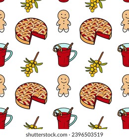 vector flat seamless pattern for winter warmth, sweets