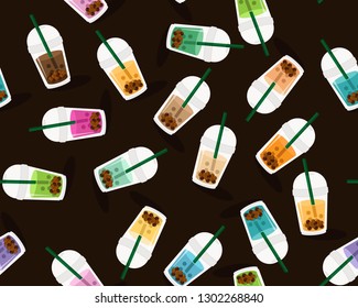 Vector flat seamless texture pattern Bubble milk tea