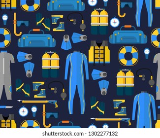 Vector flat seamless texture pattern Scuba diving