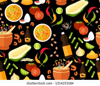 Vector flat seamless texture pattern Thai food papaya salad (Som Tum)