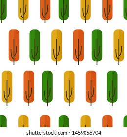 Vector flat seamless texture pattern trees. Autumn forest. Vector plant illustration on white background.