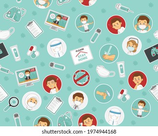 Vector flat seamless texture pattern stop virus