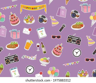 Vector flat seamless texture pattern Happy Birthday