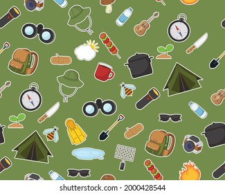 Vector flat seamless texture pattern summer camping