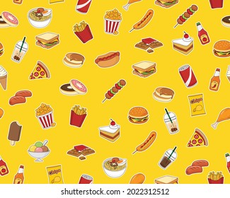 Vector flat seamless texture pattern Fast food