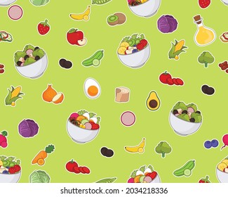 Vector flat seamless texture pattern Fresh salad.