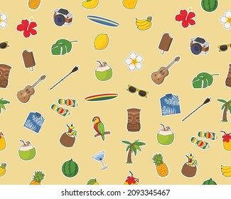 Vector flat seamless texture pattern Aloha Set Cute Hawaiian.