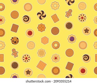 Vector flat seamless texture pattern Biscuit cookie cracker.