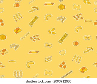 Vector flat seamless texture pattern Types of Pasta.
