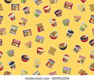 Vector flat seamless texture pattern Instant noodle.