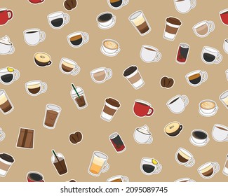 Vector flat seamless texture pattern Coffee design.
