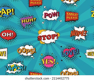 Vector flat seamless texture pattern Hand drawn flat trendy cartoon elements collection Bubbles for speech