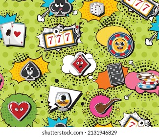 Vector flat seamless texture pattern Hand drawn flat trendy cartoon elements collection Casino