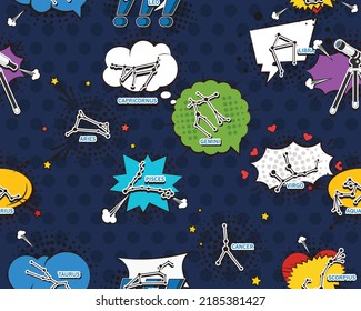 Vector flat seamless texture pattern Hand drawn flat trendy cartoon elements collection The Constellation