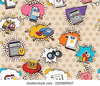 Vector flat seamless texture pattern Hand drawn flat trendy cartoon elements collection Budget