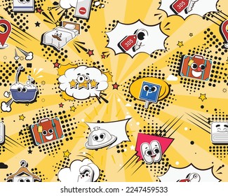 Vector flat seamless texture pattern Hand drawn flat trendy cartoon elements collection Hotel services