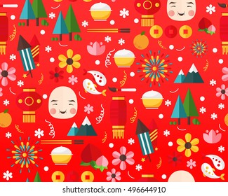 Vector flat seamless texture pattern happy chinese new year.