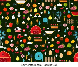 Vector flat seamless texture pattern Farm in village .