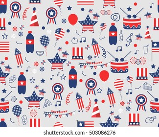 Vector flat seamless texture pattern 4th of July .