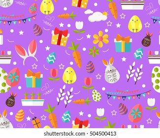 Vector flat seamless texture pattern happy easter .