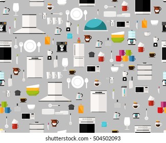 Vector flat seamless texture pattern kitchen .