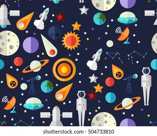 Vector flat seamless texture pattern Space exploration .