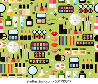 Vector flat seamless texture pattern make up accessories .