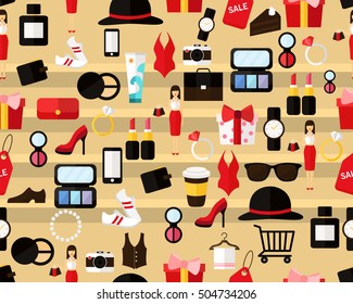 Vector flat seamless texture pattern shopping .