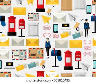 Vector flat seamless texture pattern Post Office .