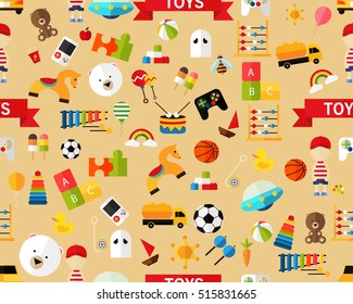 Vector flat seamless texture pattern toys.