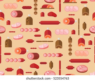 Vector flat seamless texture pattern Meat products.