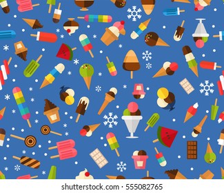 Vector flat seamless texture pattern ice cream.