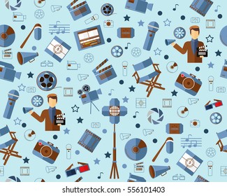 Vector flat seamless texture pattern movie equipment.