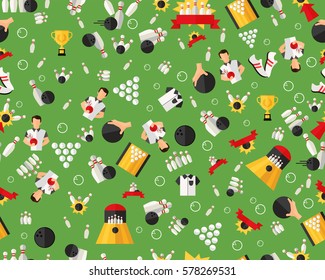 Vector flat seamless texture pattern Bowling.
