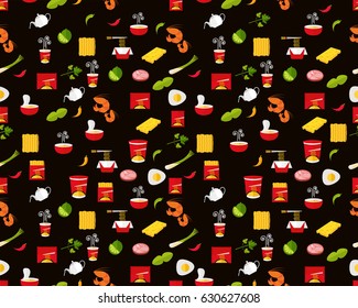 Vector flat seamless texture pattern instant noodle.
