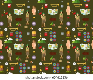 Vector flat seamless texture pattern scouts expedition.